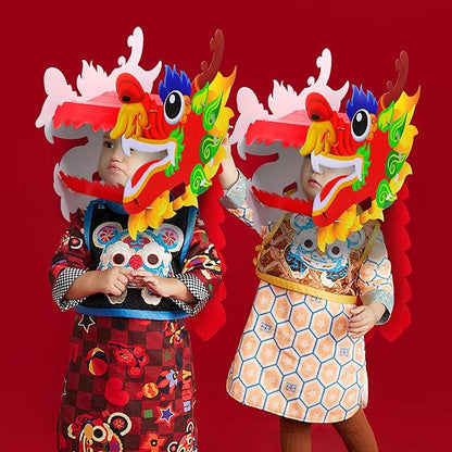 2 Pack Chinese Dragon Dance Head, DIY Assembly Interesting Educational Kids Cardboard Dragon Head, Wearable Dragon Head