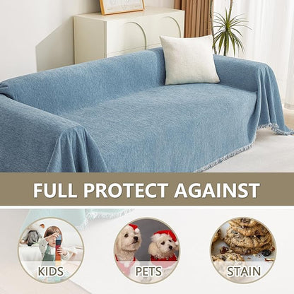 MYSKY HOME Dog Couch Cover Sofa Covers Sectional Couch Covers for 2 Cushion Couch Sofa Chenille Couch Cover Bedroom Futon Couch Cover L Shape Sofa Cover Pet Couch Cover, 71" x 118", Dark Blue