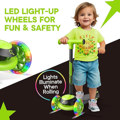 3 Wheel Scooter for Kids, Smooth Light Up LED Front Wheels, Wide Anti Slip Deck, Rear Foot Brake, Easy Lean to Steer Maneuvering, Indoor & Outdoor Ride On Toys for Ages 2 Up,