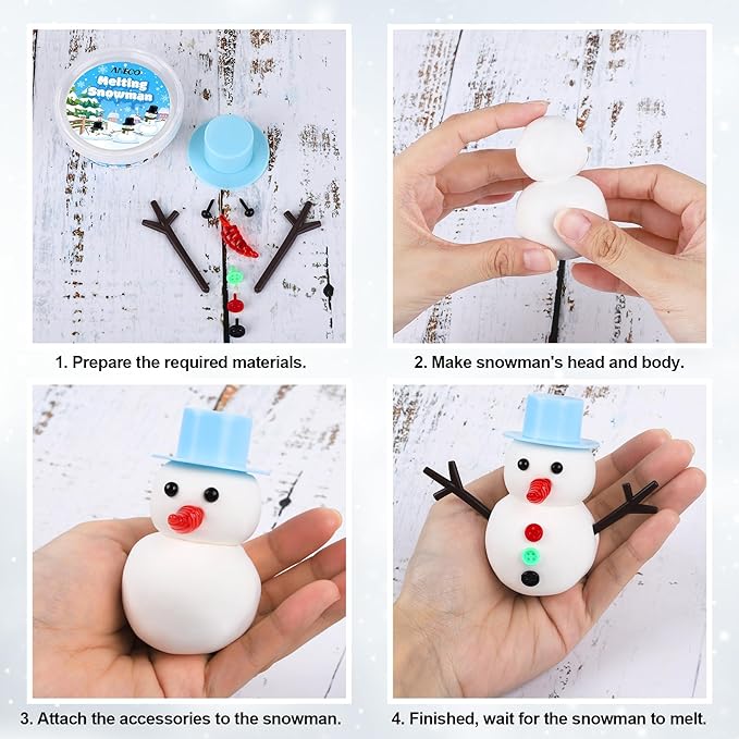 Aneco 10 Pack Christmas Melting Snowman DIY Craft Kit Build Snowman Toys Foam Putty Snowman Making Decorating Kit Xmas Gift for Kids Christmas Stocking Stuffers and Winter Party Supplies