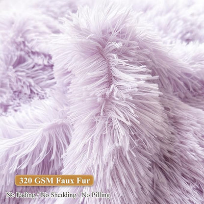XeGe Faux Fur Comfy Bean Bag Cover for Living Room(No Filler), Fluffy Stuffed Animal Storage Bean Bag Chair Cover Light Purple, Furry Fuzzy Bean Bag Cover for Adults Kids Girls, Anti-Slip, Lavender