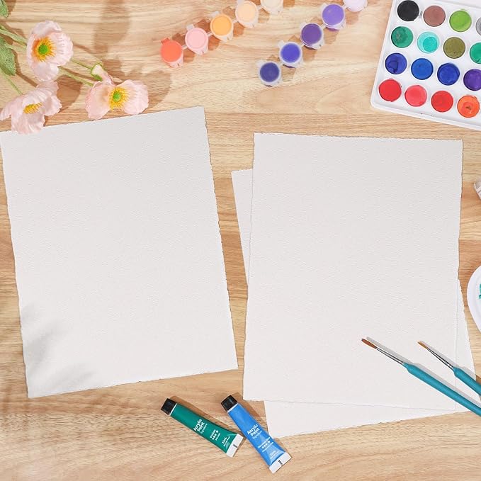 50 Sheets Watercolor Paper 8.5 x 11, 300 GSM Deckled Edge Paper Rough/Textured Handmade Paper Cotton Paper for Watercolors, Wedding Invitations, Cards, Crafts