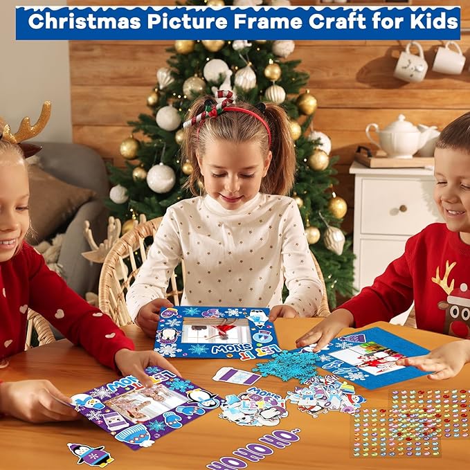 Qyeahkj 506pcs Winter Foam Arts Craft Picture Frame Kit for Kids, 18 Sets Felt Picture Frame with Easel for Winter Snowman Snowflake DIY Party Game Activities Favors Decors Supplies