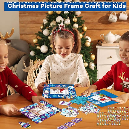 Qyeahkj 506pcs Winter Foam Arts Craft Picture Frame Kit for Kids, 18 Sets Felt Picture Frame with Easel for Winter Snowman Snowflake DIY Party Game Activities Favors Decors Supplies