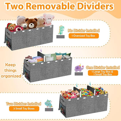 Extra Large Toy Storage Box with Lid Divider, Sturdy Collapsible Toys Organizer Chest Kids Storage Bins Boxes Baskets for Boys, Girls, Nursery, Bedroom, Living Room, Playroom, 40"x14"x16", Gray