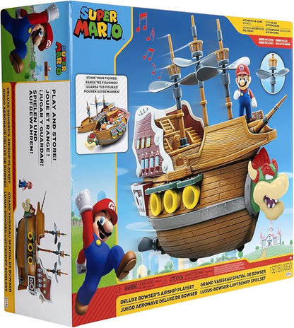 Super Mario Deluxe Bowser's Air Ship Playset with Mario Action Figure – Authentic in-Game Sounds & Spinning Propellers