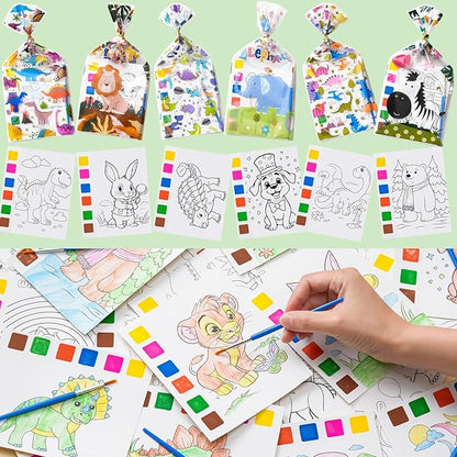 Rotu Party Favors for Kids 4-8, 15 Pack Goodie Bags Stuffers for Kids Paint with Water Coloring Books for Ages 8-12 Watercolor Painting Set Birthday Gifts Classroom Prizes, 106Pcs