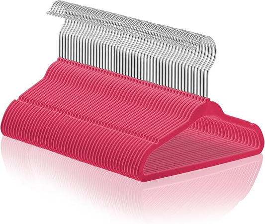 Casafield 50 Velvet Baby Hangers - 11" Size for Infant & Toddler Clothes - Pink