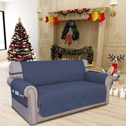 Easy-Going Sofa Slipcover Loveseat Cover Waterproof Couch Cover Washable Sofa Cover for 2 Cushion Couch Non-Slip Fabric Furniture Protector with Pocket for Pets Kids Dog Cat (Loveseat, Navy)
