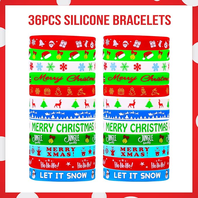 MGparty 72pcs Christmas Slap Bracelets Silicone Bracelets Bulk Party Favors Toys for Kids Xmas Party Favors Christmas Stocking Stuffers Gifts Goodie Bag Stuffers