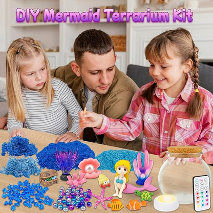 Mermaid Terrarium Craft Kit for Kids - LED Night Light Up & Remote Mermaid Birthday Gifts Toys for Girls Age 5 6 7 8 9 10 11 12 Year Old