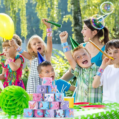 48 Pcs Butterfly Slap Bracelets Wristbands Toys Birthday Party Favors Kids Bracelets Snap Bands for Girls Butterfly Theme Birthday Party Decorations Supplies Class Prize Exchanging Gift, 12 Styles