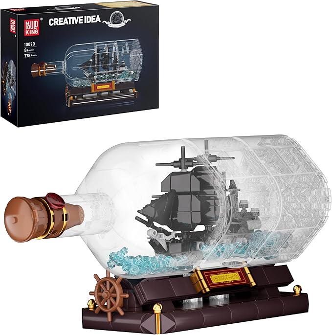 Mould King Ship in a Bottle Kit, Pirate Ship Building Set, 10070 Drift Bottle Toys Blocks with Stand Pirate Boat Model, Collection for Adults Kids Aged 8+, 778 Pieces