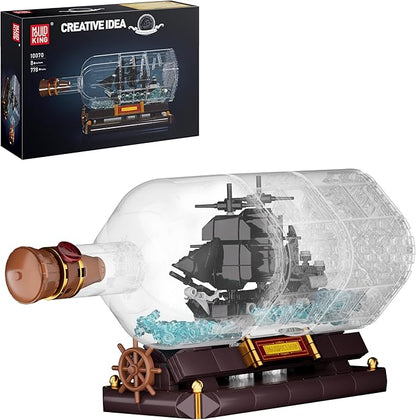Mould King Ship in a Bottle Kit, Pirate Ship Building Set, 10070 Drift Bottle Toys Blocks with Stand Pirate Boat Model, Collection for Adults Kids Aged 8+, 778 Pieces