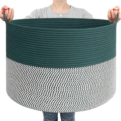 Goodpick Large Storage Basket 22" x 14", Woven Baby Storage for Blanket Living Room, Laundry Organizer for Clothes, Toys, Christmas Basket for Gifts, Green