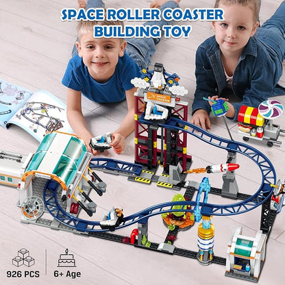 HOGOKIDS Space Roller Coaster Building Toy - 926PCS Coaster Building Set Features Lift Platform, Satellites, Rocket Buildable Space Rollercoaster Adventure Park for Adults Kids Girl Boy Ages 6-12 Year