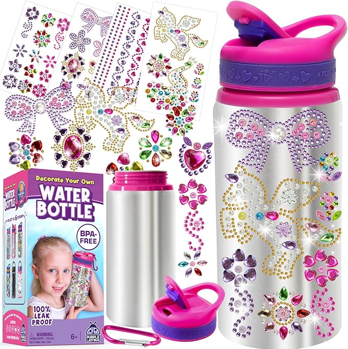 PURPLE LADYBUG Decorate Your Own Water Bottle Kits for Girls - 5 6 7 8 Year Old Girl Gifts, Girl Birthday Easter Gifts for Kids, Arts and Crafts for Kids Ages 6-8 Girls Water Bottles for School Girls