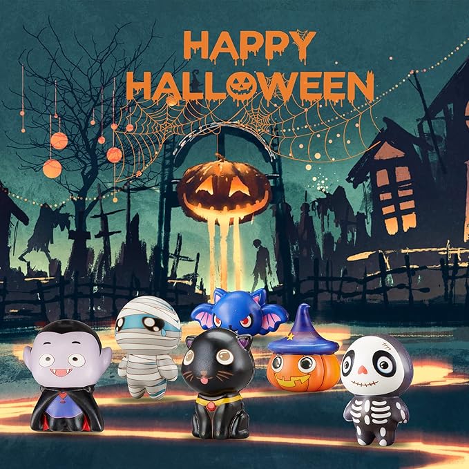 6 Packs-Halloween Squishies Toys Slow Rising, Gift Box Includes Ghost: Vampire,Pumpkin,Skull,Black Cat,Mummy,Bat, Halloween Soft Toys for Girls,Boys,Kids Party