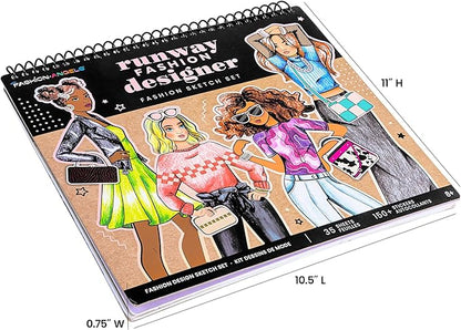 Fashion Angels Fashion Runway Design Portfolio Book, Includes 35 Sketch Sheets with 4 Stencil Pages & 150+ Stickers, Ideal for Kids Ages 8 & Up
