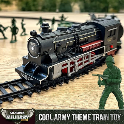 USA Electric Express Train Set for Kids Ages 4-8 - Military Toy Polar Train Model with Helicopter, Tank, Soldiers & Tracks - Around The Tree Fun Birthday Gift for Boys Ages 2-4