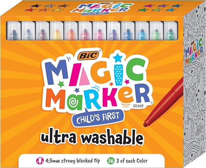 BIC Magic Marker, Flexible Brush Tip (4.5 mm), Assorted Colors, Kids Coloring, 36-Count
