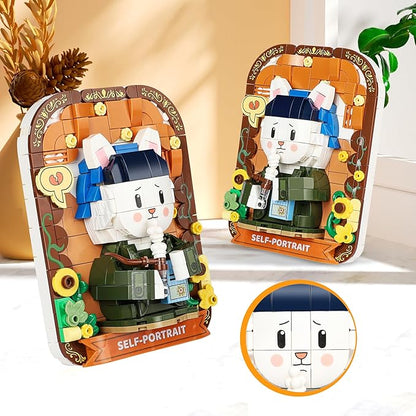 Cute 3D Painting Anime Toy Building Sets,Model Building Kits for Kids Adults,Rabbit self-Portrait Building Blocks Sets,Famous Art Sets Gifts for Kids(409 Pieces Bricks)