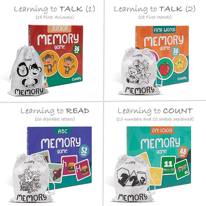 Cottify 2-Pack Wooden Memory Matching Game for Toddlers, Durable Memory Game for Toddlers 3-5 Years, Toddler Memory Game, Toddler Matching Game, Memory Games for Kids 3 and up, 72 Cards