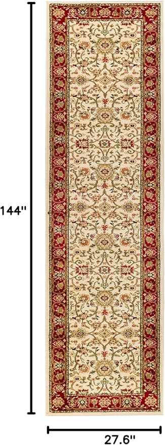 SAFAVIEH Lyndhurst Collection Runner Rug - 2'3" x 12', Ivory & Red, Traditional Oriental Design, Non-Shedding & Easy Care, Ideal for High Traffic Areas in Living Room, Bedroom (LNH212K)