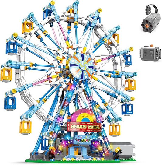 Rotating Ferris Wheel Building Blocks Kit,with Lights Amusement Park Building Construction Toys Set for 6+ Year Boys.Girls.Adult(870 Pieces)