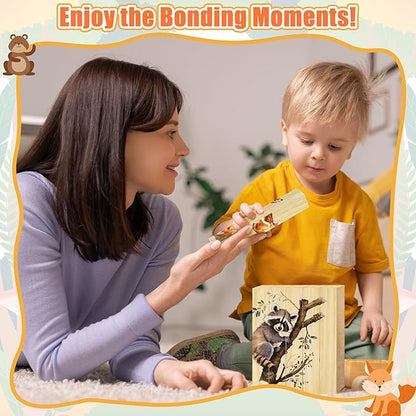 CJiangpo Wooden Animal Chunky Puzzles - 4 in 1 Woodland Animal Puzzle Blocks Sensory Toys for Toddlers 2+ Years, Realistic Rectangular Building Block Stacking Educational Toy Game for Boy Girl