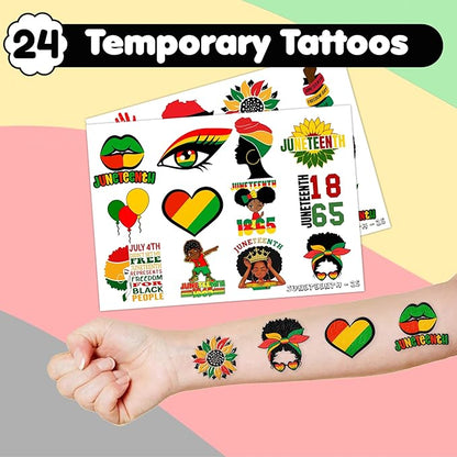 48 PCS Happy Juneteenth African Party Favors 24PCS Tattoos Stickers 24PCS Slap Bracelets Wristbands Perfect for Themed Birthday Baby Showers or Classroom Rewards Ideal Decor and Gifts for Adults