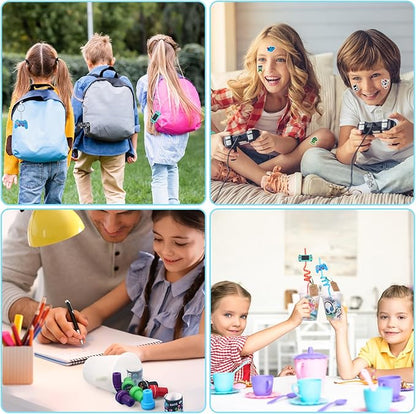 LiYiQ 292 Pcs Video Game Party Favors With Reusable Drinking Straws Cups Slap Bracelets Keychains Gift Tags Stamps Stickers and Twist Ties for Gamer Birthday Party Supplies