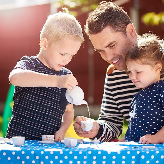 16 Piece Rose Flower Miniature Porcelain Ceramic Tea Set | Kids Toy Mini Pretend Play Kitchen Decorated Playset | Small Party Accessories Teapot, Cups, Sugar Bowl and Creamer