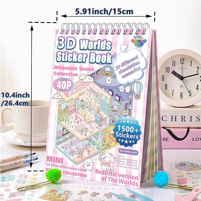 Sticker Book Activity, 20 Sets (1500+) DIY 3D Scene Stickers, Reusable Sticker Book, Mix and Match Creative Sets, Waterproof for All Surfaces, Ultimate Craft Supplies & Party Favors