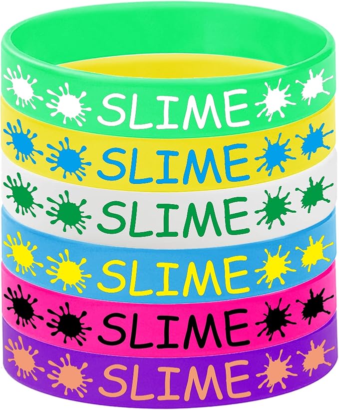 24PCS Slime Rubber Bracelet Party Favors -Rainbow Slime Themed Silicone Wristbands Party Supplies Art Paint Birthday Baby Shower Party Decorations