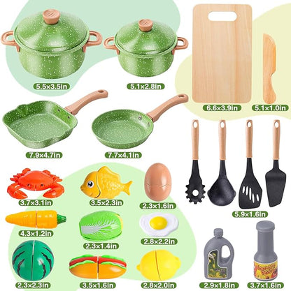 Play Kitchen Accessories Play Food Set for Kids, Stainless Steel Pots and Pans Cooking Set for Toddlers Pretend Food Toys, Kitchen Playset for Kids Ages 4-8 Birthday for Boys and Girls