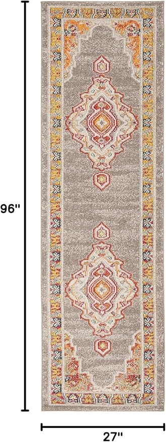SAFAVIEH Phoenix Collection Runner Rug - 2'3" x 8', Orange & Grey, Boho Chic Oriental Medallion Design, Non-Shedding & Easy Care, Ideal for High Traffic Areas in Living Room, Bedroom (PHX158T)