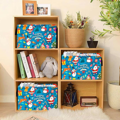 MAIZMZ Christmas Basket for Kids Gingerbread Santa Claus Snowman Storage Baskets Collapsible Nursery Hamper Waterproof Clothes Toy Bin Book Shelf Gift Basket Cube Xmas Party Decor