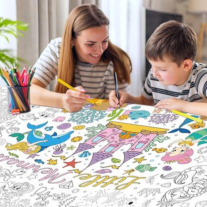 Mermaid Giant Coloring Poster for Kids 30 x 72 Inch, Mermaid Large Coloring Poster Sheets Tablecloth, Mermaid Themed Color-in Activities Games for Kids School Classroom Home Party Supplies Decorations
