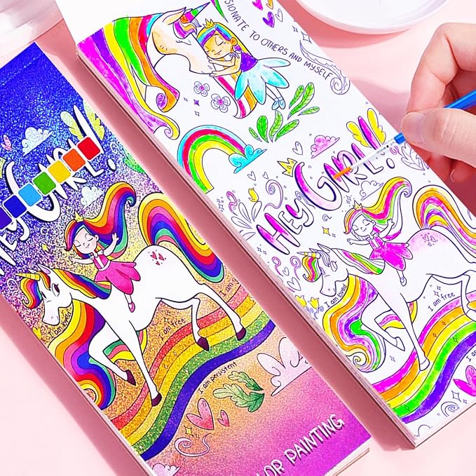 BAOXUE Water Color Paint Sets for Kids, Pocket Watercolor Painting coloring Book, Paint With Water Books for Kids Ages 4-8, Art Craft Set for Girls Boys Drawing with Brush