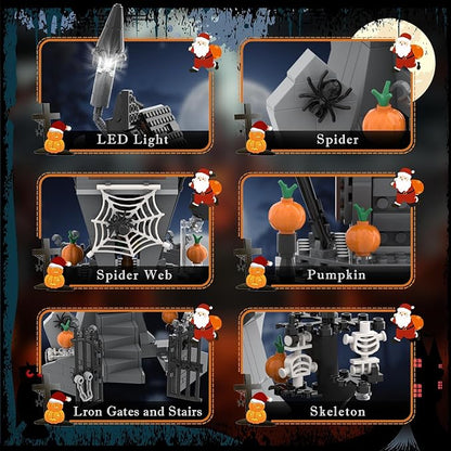 BrickTribe Haunted House Building Toys with Light, Night Before Halloween Haunted Mansion Building Set for Movie Fans and Kids, Compatible with Lego, 581 PCS
