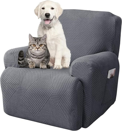 Jin Le Newest Recliner Chair Covers 4 Pieces Lazy Boy Recliner Covers for Recliner Chair Jacquard Reclining Chair Cover Stay in Place with 2 Pockets-Dark Gray