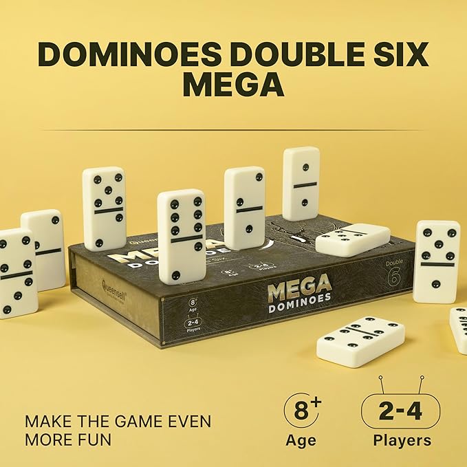 Mega Large 3" Dominoes Set for Adults and Kids – Dominoes Double 6 Classic Board Games – Double Six Dominoes Set with 28 Tiles and Gift Case, Juegos de Mesa (MEGA)