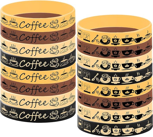 24PCS Coffee Themed Rubber Bracelet Party Favors Latte Coffee Silicone Bracelet Birthday Hoilday Baby Shower Party Supplies Decorations