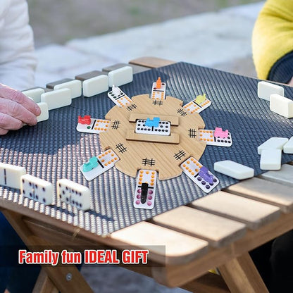 GOTHINK Mexican Train Dominoes Accessories Set - Large Size Pine Hub, 9 Colorful Metal Markers, 50-Sheet Score Pads*2
