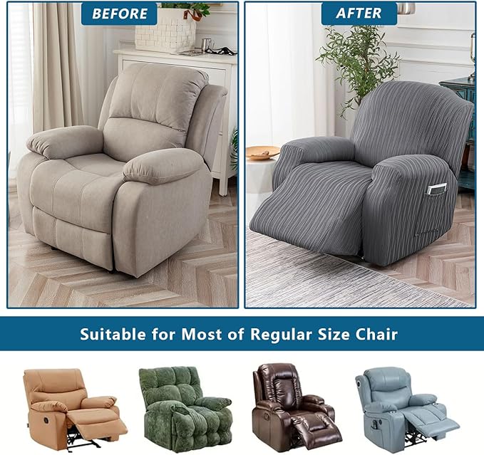 Recliner Cover Stretch Soft Couch Cover for Dogs, Sofa Slipcover for Recliner Couch Leakproof Furniture Protector for Kids, Pets (Dark Grey)