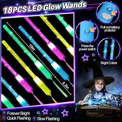 180PCS Glow in the Dark Party Supplies, 18PCS Light Up Wand, 18PCS LED Glasses, 30PCS Finger Lights and 100PCS Glow Sticks Necklaces Bracelets, Light Up Party Favors for Kids Adults, Wedding, Birthday