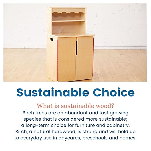 ECR4Kids Play Kitchen Storage Cupboard, Wooden Playset, Natural