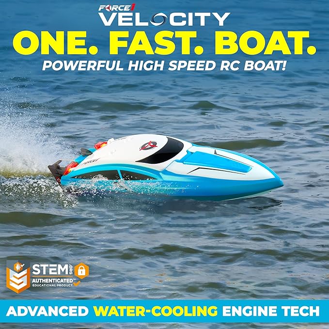 Force1 Velocity Blue Fast RC Boat- Remote Control Boats for Adults and Kids, Underwater Speed Racing Mini RC Boats for Pools and Lakes, 2.4GHZ Transmitter, 2 Rechargeable Batteries, Low Battery Alert