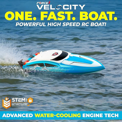 Force1 Velocity Blue Fast RC Boat- Remote Control Boats for Adults and Kids, Underwater Speed Racing Mini RC Boats for Pools and Lakes, 2.4GHZ Transmitter, 2 Rechargeable Batteries, Low Battery Alert